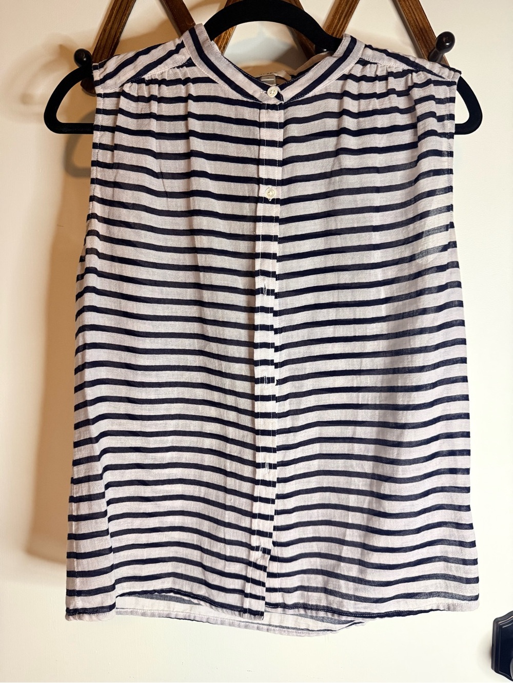 J. Crew White and Navy Striped Button-Front Tank